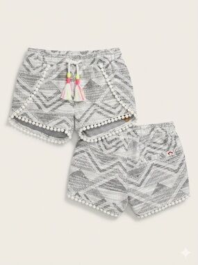 Appaman Gray Geo-Print Shorts with Pom-Pom Trim and Tassels